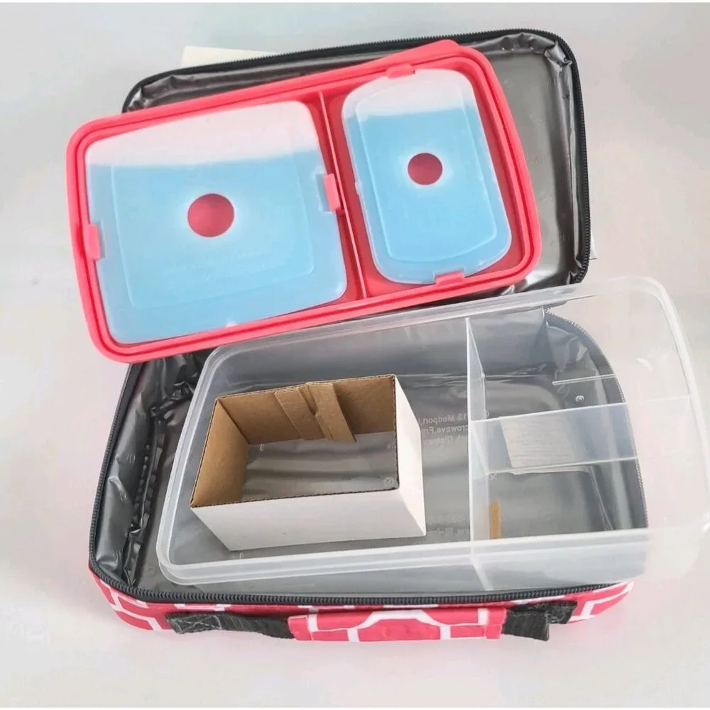 Fit & Fresh Bento Lunch Set 5 Pc Pink w 2 Ice Packs Insulated Zip Bag NEW